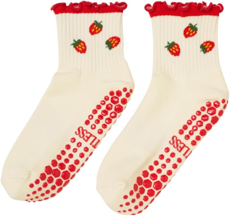 Shapes Studio Crew Half Calf Grip Socks, Cutest Fruits Pilates Socks, Ruffle socks, Non-Slip, Barre Yoga Fitness - Image 1